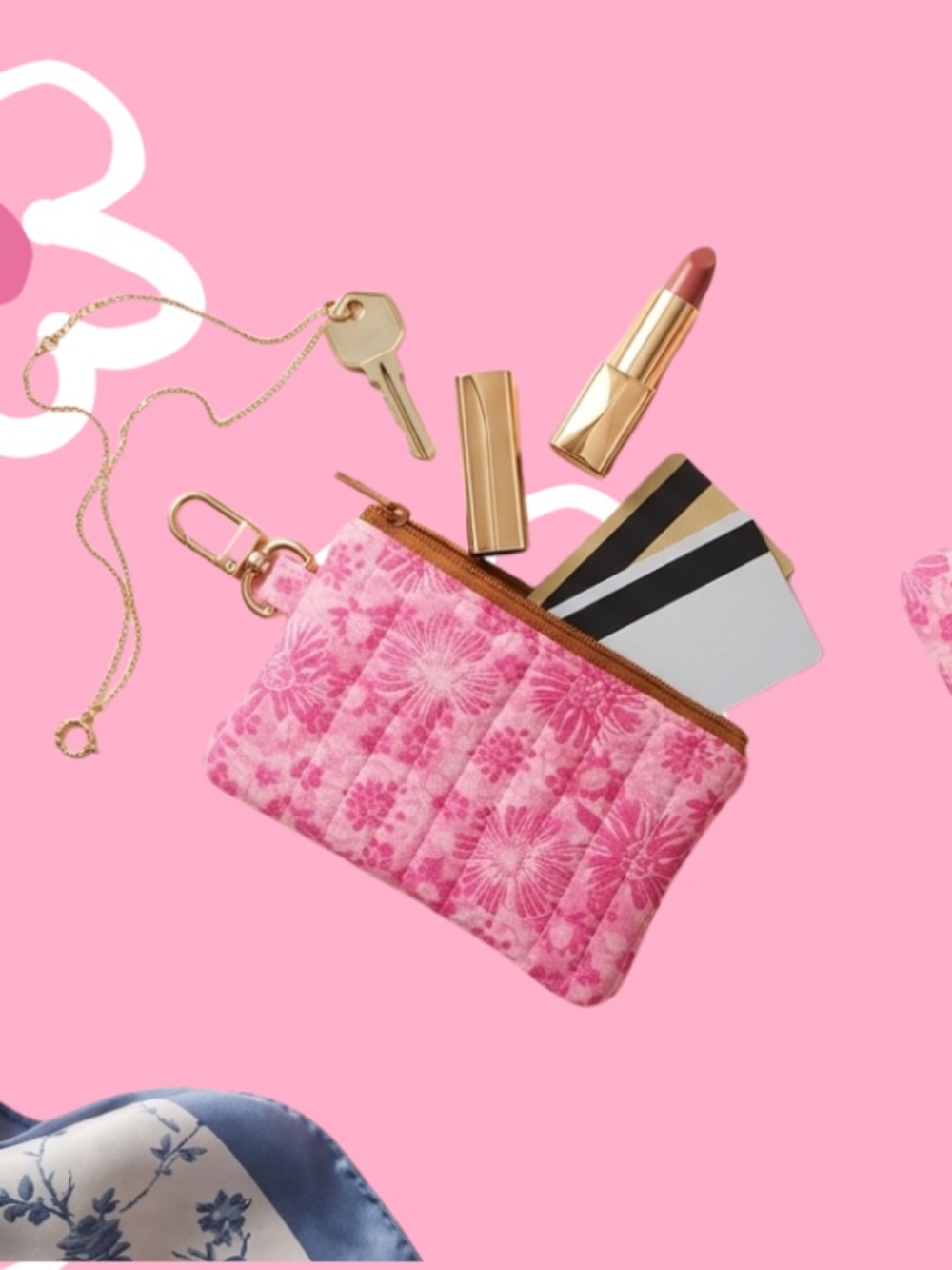 🌸 ✨  Handmade Quilted Pink Floral Key Pouch Wallet🌸 ✨